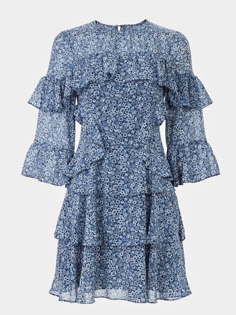 MICHAEL KORS Floral Print Georgette Ruffle Mini Dress S